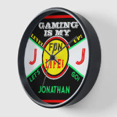 ゲームおもしろいライフルーム名ブラックイエローグリーン 壁時計 (傾斜)