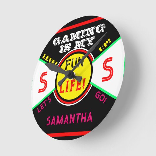 ゲームおもしろいライフルーム名ブラックイエローピンク ラウンド壁時計 (傾斜)