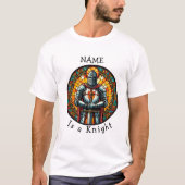 ゲームおもしろい「騎士」ステンドグラスの外観おもしろい Tシャツ (正面)