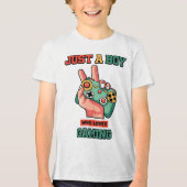 ゲームが大好きな少年 - かわいいゲーマー トライブレンドＴシャツ (正面)