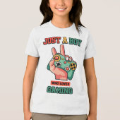 ゲームが大好きな少年 - かわいいゲーマー トライブレンドＴシャツ (正面)