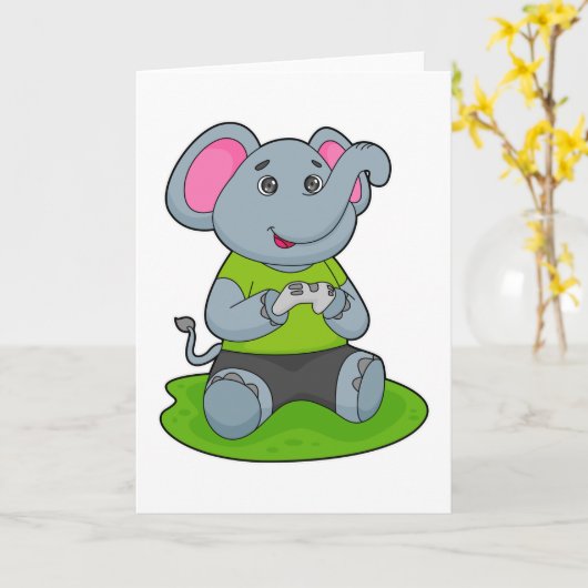 ゲームする象 カード (黄色い花)