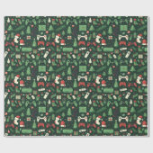 ゲームとゲームをテーマにしたグリーンクリスマス ラッピングペーパー (フラット)