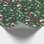 ゲームとゲームをテーマにしたグリーンクリスマス ラッピングペーパー (角)