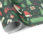 ゲームとゲームをテーマにしたグリーンクリスマス ラッピングペーパー (ロールコーナー)