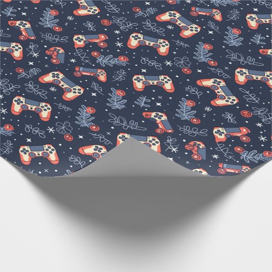 ゲームとゲームをテーマにしたブルークリスマス ラッピングペーパー (角)