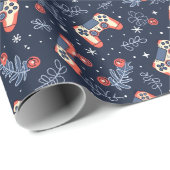 ゲームとゲームをテーマにしたブルークリスマス ラッピングペーパー (ロールコーナー)