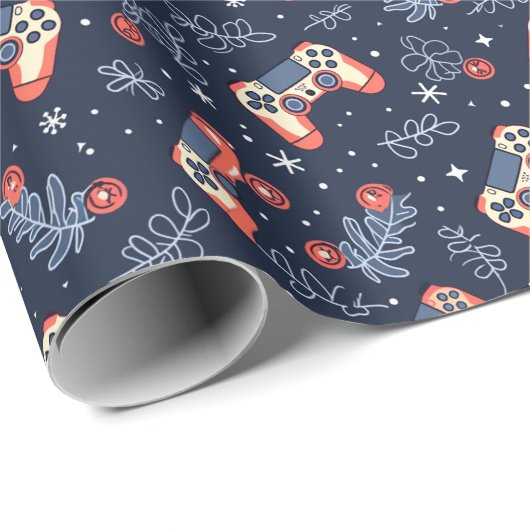 ゲームとゲームをテーマにしたブルークリスマス ラッピングペーパー (ロールコーナー)