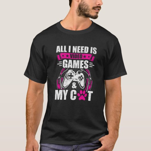 ゲームと猫用ビデオゲームが欲しい Tシャツ (正面)