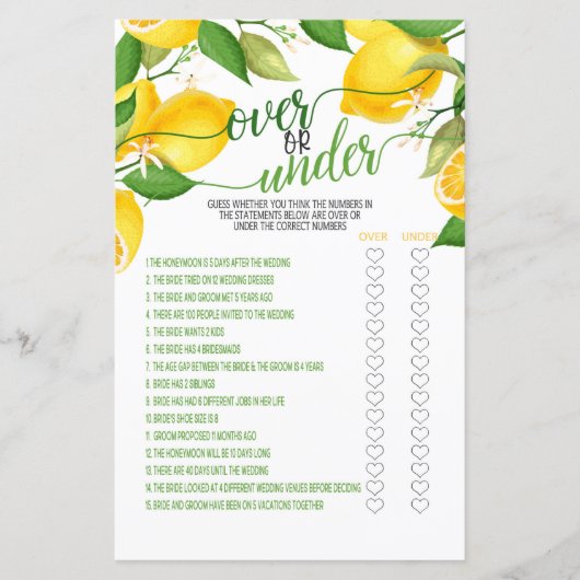 ゲームのオーバーまたはアンダーゲーム – レモン (正面)