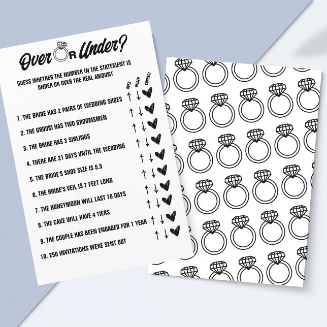 ゲームのオーバー結婚または下，ブライダルシャワー活動 (Fun Over or Under Wedding Game - Printable Bridal Shower Activity!)