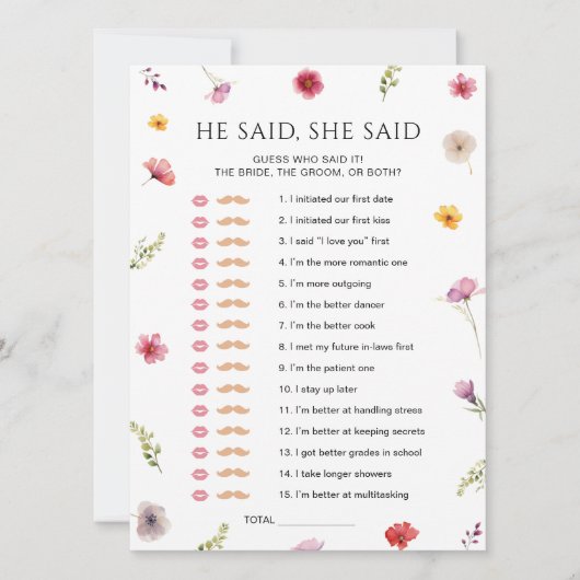 ゲームのカードを言った開花ブライダルシャワーでの愛 招待状 (正面)