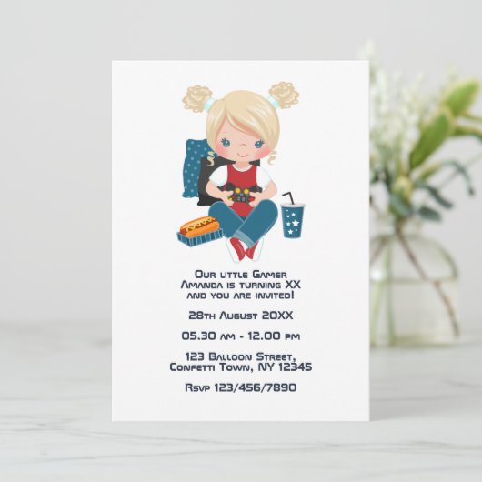 ゲームのテーマの子供の誕生日パーティーの写真 招待状 (スタンド正面)