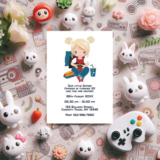 ゲームのテーマの子供の誕生日パーティーの写真 招待状