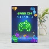 ゲームのネオン緑、青、黄色ゲーマー招待状 招待状 (スタンド正面)