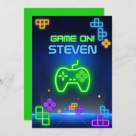 ゲームのネオン緑、青、黄色ゲーマー招待状 招待状