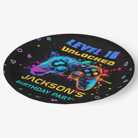ゲームのビデオゲームレベルアップ誕生日パーティー ペーパープレート (アングル)