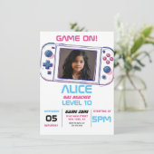 ゲームのビデクールオゲームガールバースデーパーティーの写真 招待状 (スタンド正面)