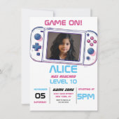 ゲームのビデクールオゲームガールバースデーパーティーの写真 招待状 (正面)