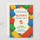 ゲームのビルディングブロックの誕生日パーティー 招待状 (正面)