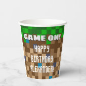 ゲームのピクセル化された草ブロックゲーム誕生日スクア 紙コップ (正面)