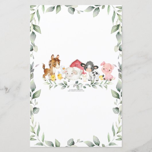 ゲームの上または下でシックな農場動物の赤ちゃんシャワー (裏面)