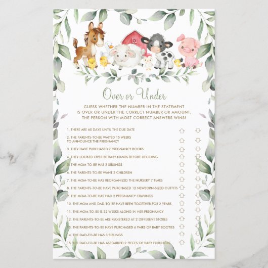 ゲームの上または下でシックな農場動物の赤ちゃんシャワー (正面)