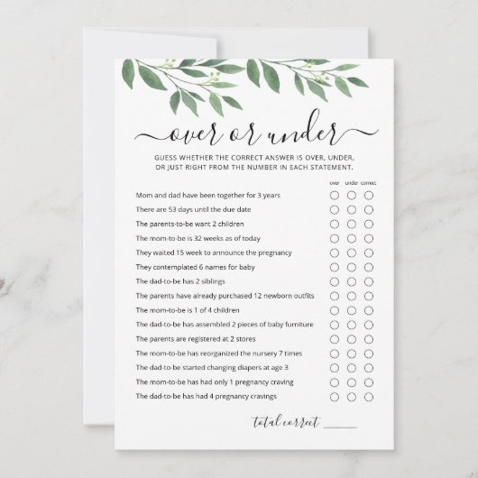 ゲームの上または下で編集可能ベビーシャワーパーティーカード 招待状 (正面)