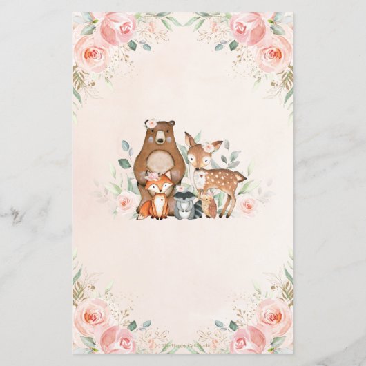 ゲームの上または下のウッドランド動物のピンクのフローラ (裏面)