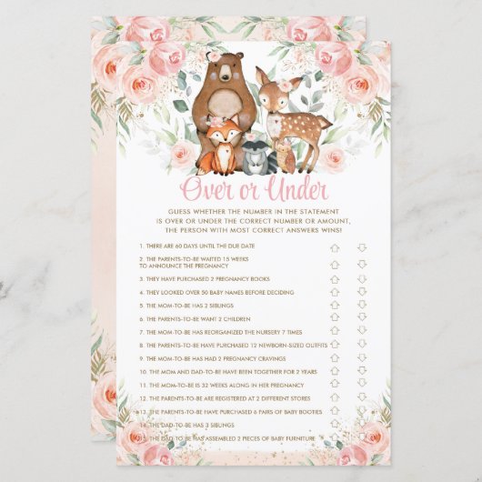 ゲームの上または下のウッドランド動物のピンクのフローラ (正面/裏面)