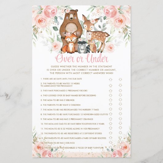 ゲームの上または下のウッドランド動物のピンクのフローラ (正面)