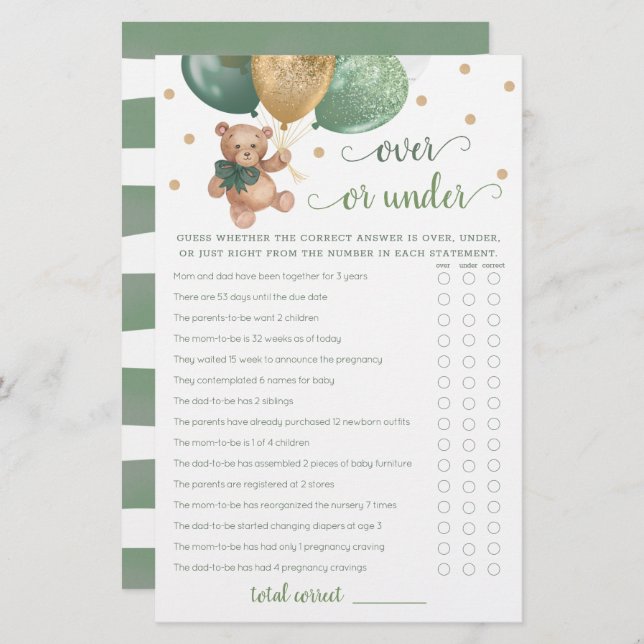 ゲームの上または下を推測ベビーシャワーテディベア (正面/裏面)