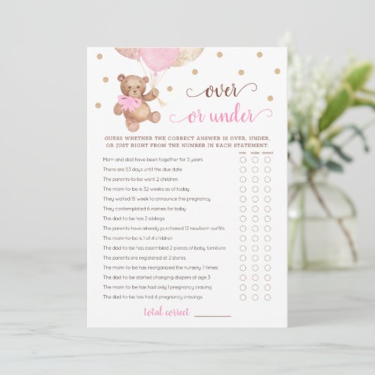 ゲームの上または下ベビーシャワーテディベアーカード 招待状 (スタンド正面)