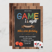 ゲームの夜の誕生日パーティーの招待 招待状 (正面/裏面)