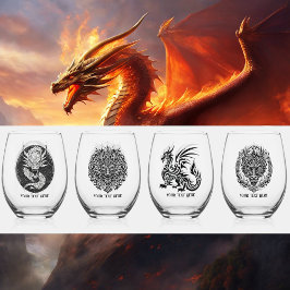 ゲームの夜 ユニークドラゴン 4 テキストカスタマイズ ステムなしワイングラス