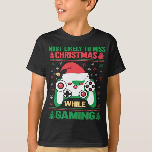 ゲームの子供の間恋しく思にクリスマスになる可能性が最も高い Tシャツ (正面)