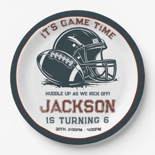 ゲームの時間だ！サッカーの誕生日の子供たちをキックオフ ペーパープレート (正面)