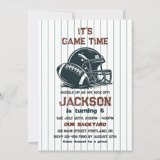 ゲームの時間だ!サッカーの誕生日の子供たちをキックオフ 招待状 (正面)