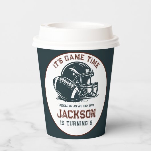 ゲームの時間だ！サッカーの誕生日の子供たちをキックオフ 紙コップ (裏面)