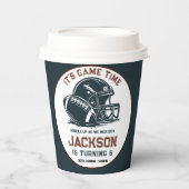 ゲームの時間だ!サッカーの誕生日の子供たちをキックオフ 紙コップ (正面)