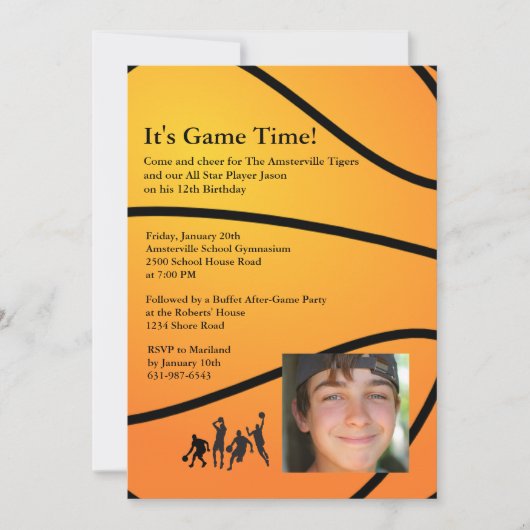 ゲームの時間写真のバスケットボールの招待状 招待状 (正面)
