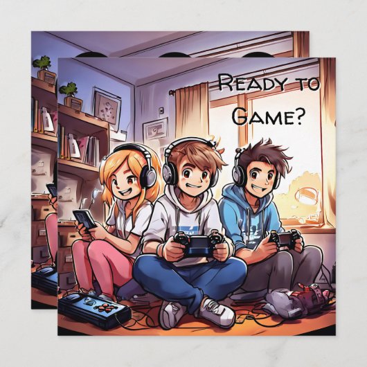 ゲームの準備は？ボーイズゲーム誕生日 招待状 (正面/裏面)