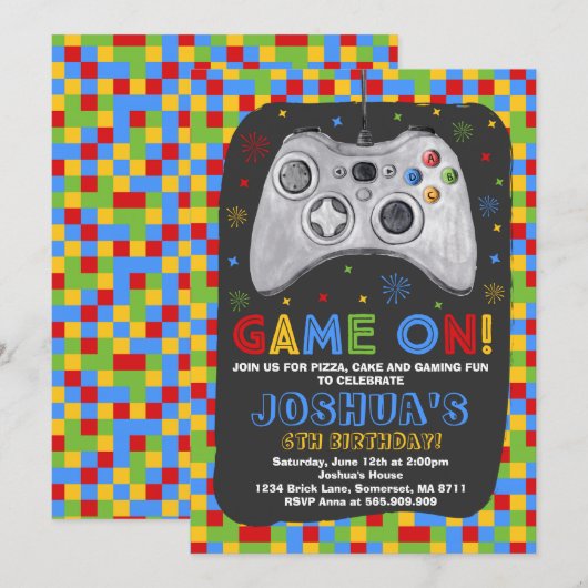 ゲームの誕生日招待状 ビデオゲームの誕生日 招待状 (正面/裏面)