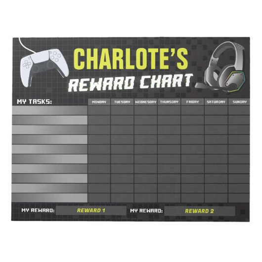 ゲームの黄色の報酬チャートパーソナライズされた ノートパッド (正面)