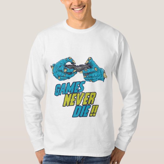 ゲームは決してゾンビハロウィーンを死なない Tシャツ (正面)