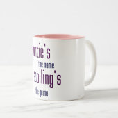 ゲームをだめにする伯母さんの名前 ツートーンマグカップ (正面右)