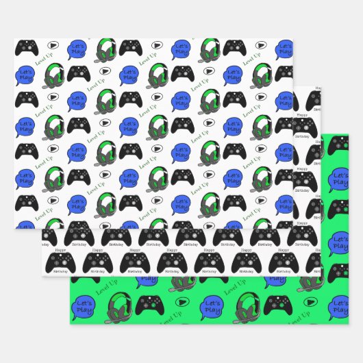 ゲームをテーマにした誕生日 ラッピングペーパーシート (セット)