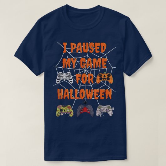 ゲームを一時停止してハロウィーンゲームコントローラーのコストを表示 Tシャツ (デザイン正面)