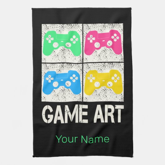 ゲームアートヴィンテージゲームパッドレトロコントローラゲーマー キッチンタオル (縦)