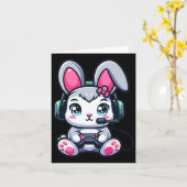 ゲームイースターバニーかわいいゲーマーガール1 カード (黄色い花)